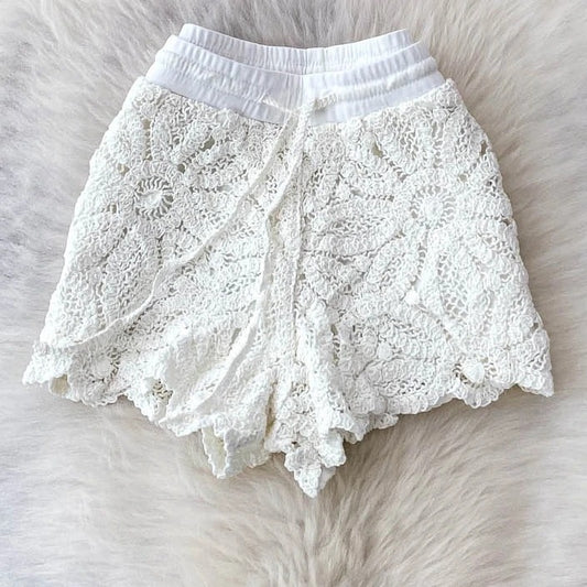 Floral Crochet High-Waist Beach Shorts