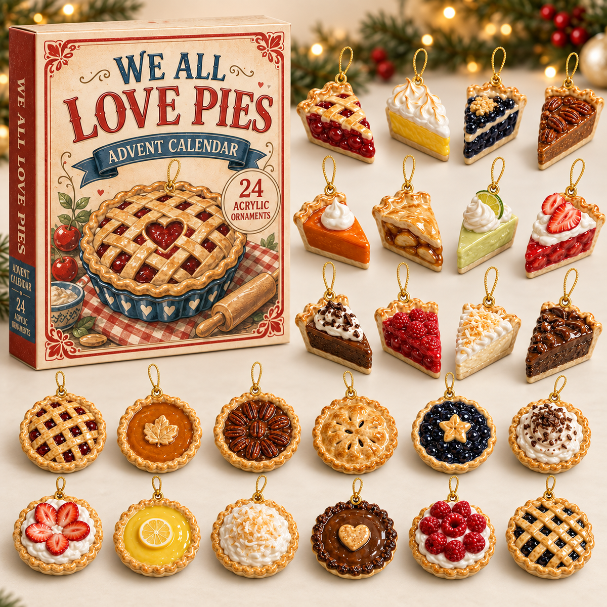 Pie Party Advent Calendar 2026 - 24-Day Festive Countdown, Acrylic Charms Blind Box - Gift For Bakers