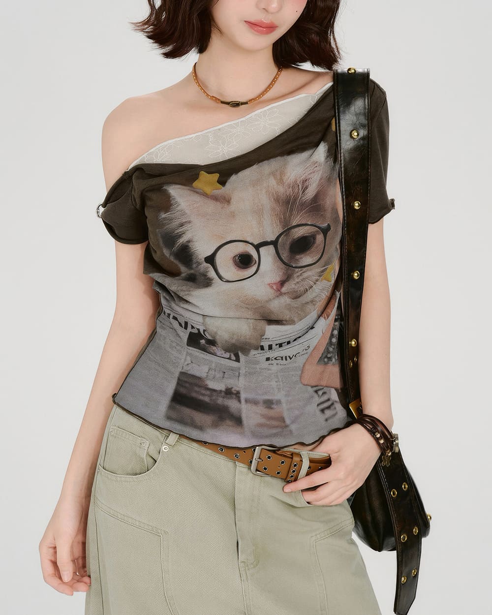 Cat Graphic Layered T-Shirt