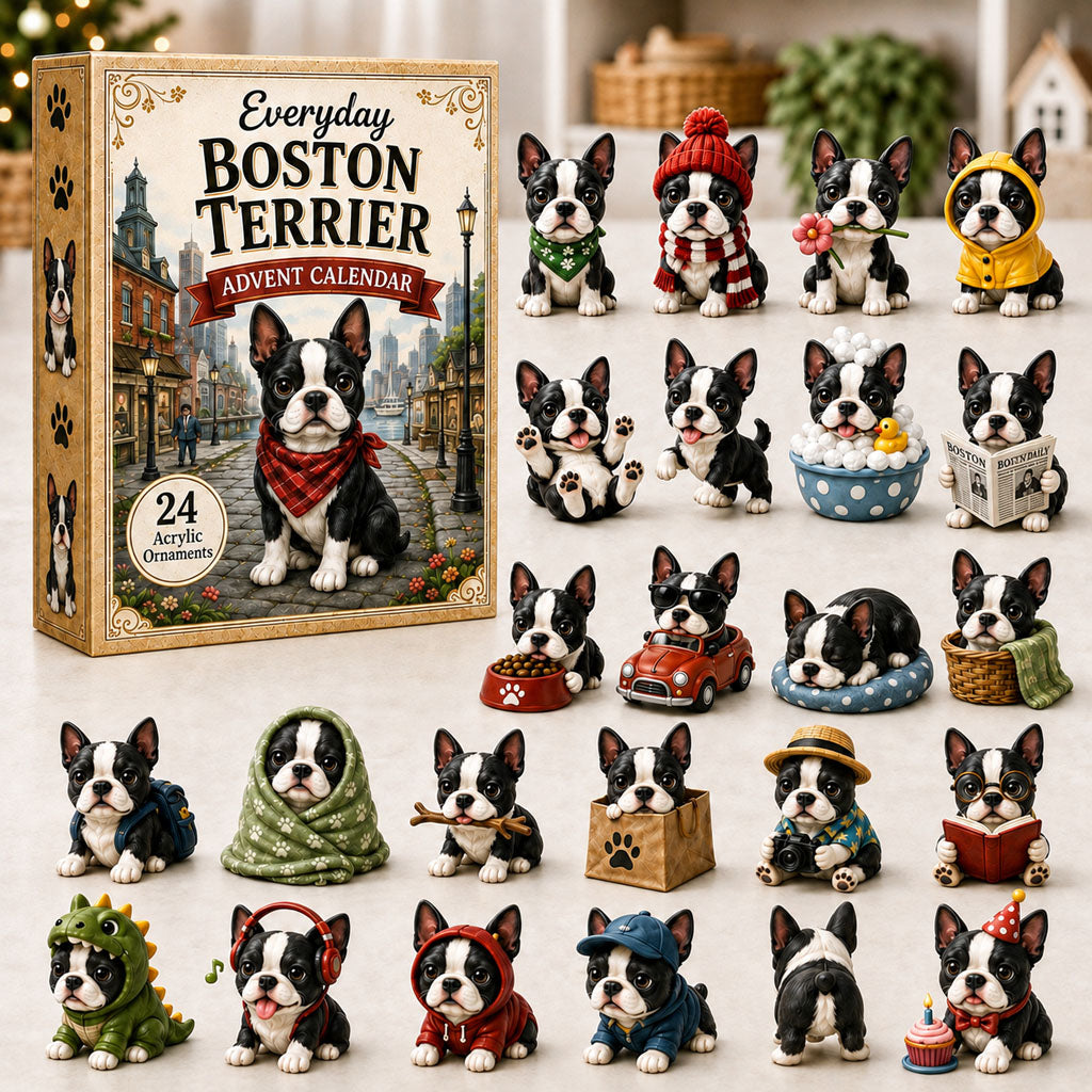 Everyday Boston Terrier Advent Calendar 2026 - 24-Day Festive Countdown, Acrylic Charms Blind Box - Gift For Boston Terrier Lovers