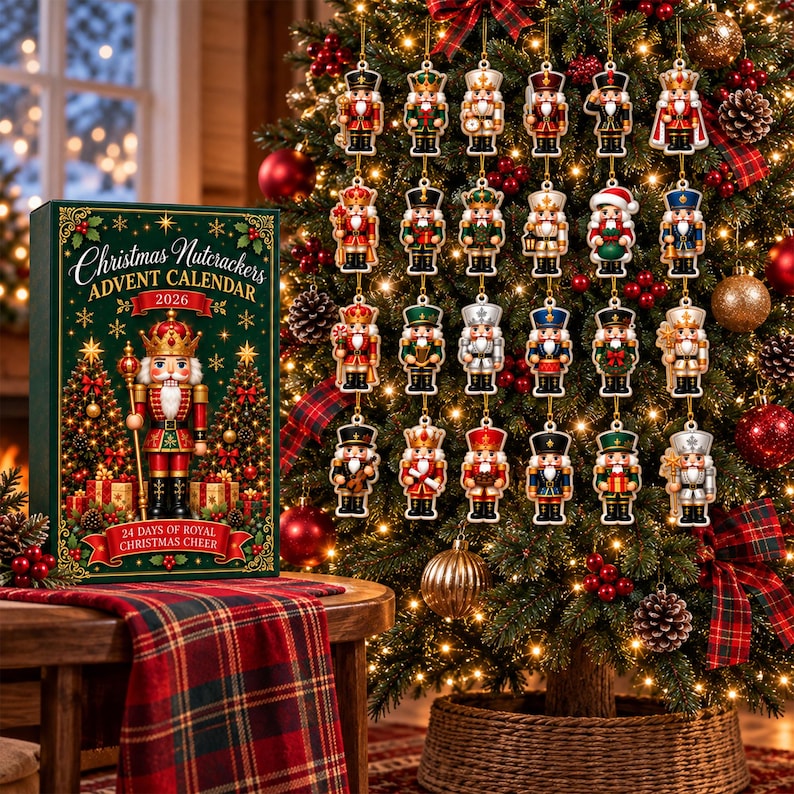 Christmas Nutcracker Advent Calendar 2026, 24 Day Nutcracker Ornament Set, Christmas Countdown Gift, Holiday Tree Decor, Xmas Keepsake