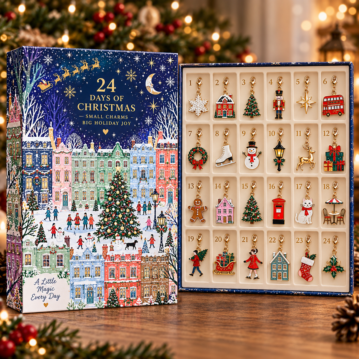 24 Days of Christmas Village Charm Advent Calendar 2026, 24 Festive Collectible Charms, Christmas Countdown Gift