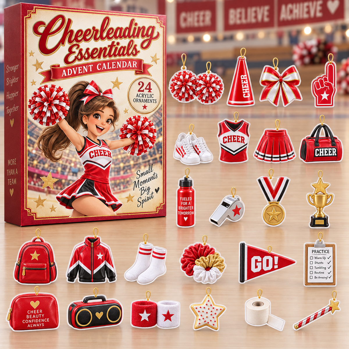24 Days of  Cheerleading Essentials - 2026 Advent Calendar Blind Box of 24 Ornaments