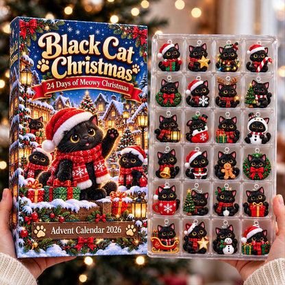 Black Cat Advent Calendar 2026, 24 Piece Black Cat Ornament Set, Blind Box Advent Calendar, Christmas Countdown Gift for Home Decor