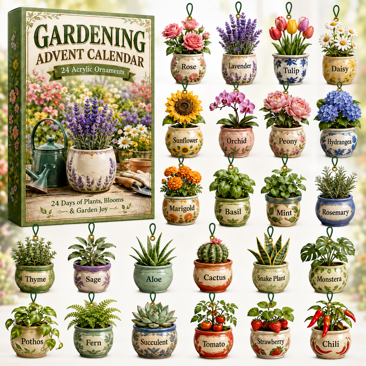 Gardening Plants Advent Calendar 2026 - 24-Day Festive Countdown, Acrylic Charms Blind Box - Gift For Gardening Lovers