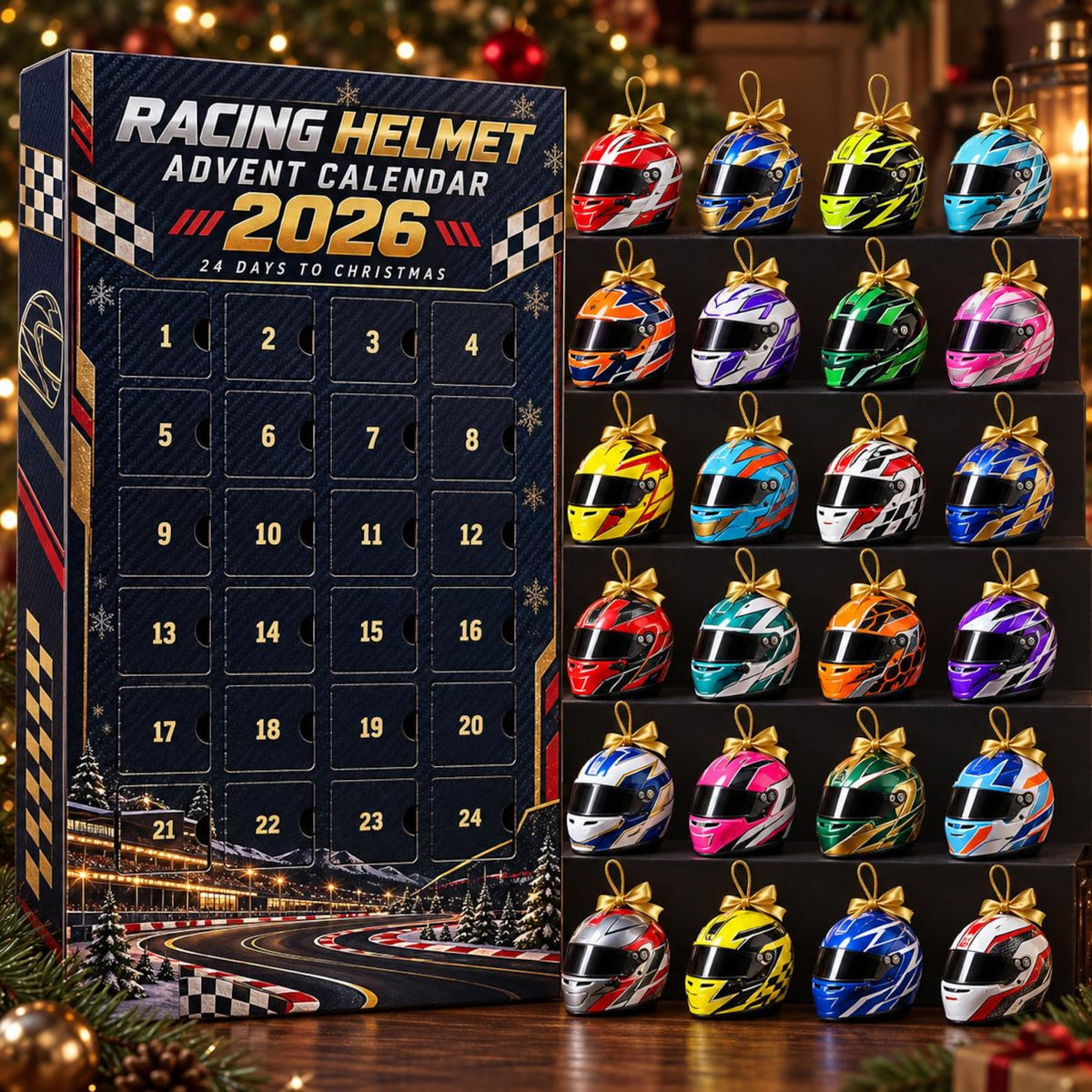 2026 Racing Helmet Advent Calendar, 24 Day Motorsport Christmas Countdown, Race Car Fan Ornament Gift