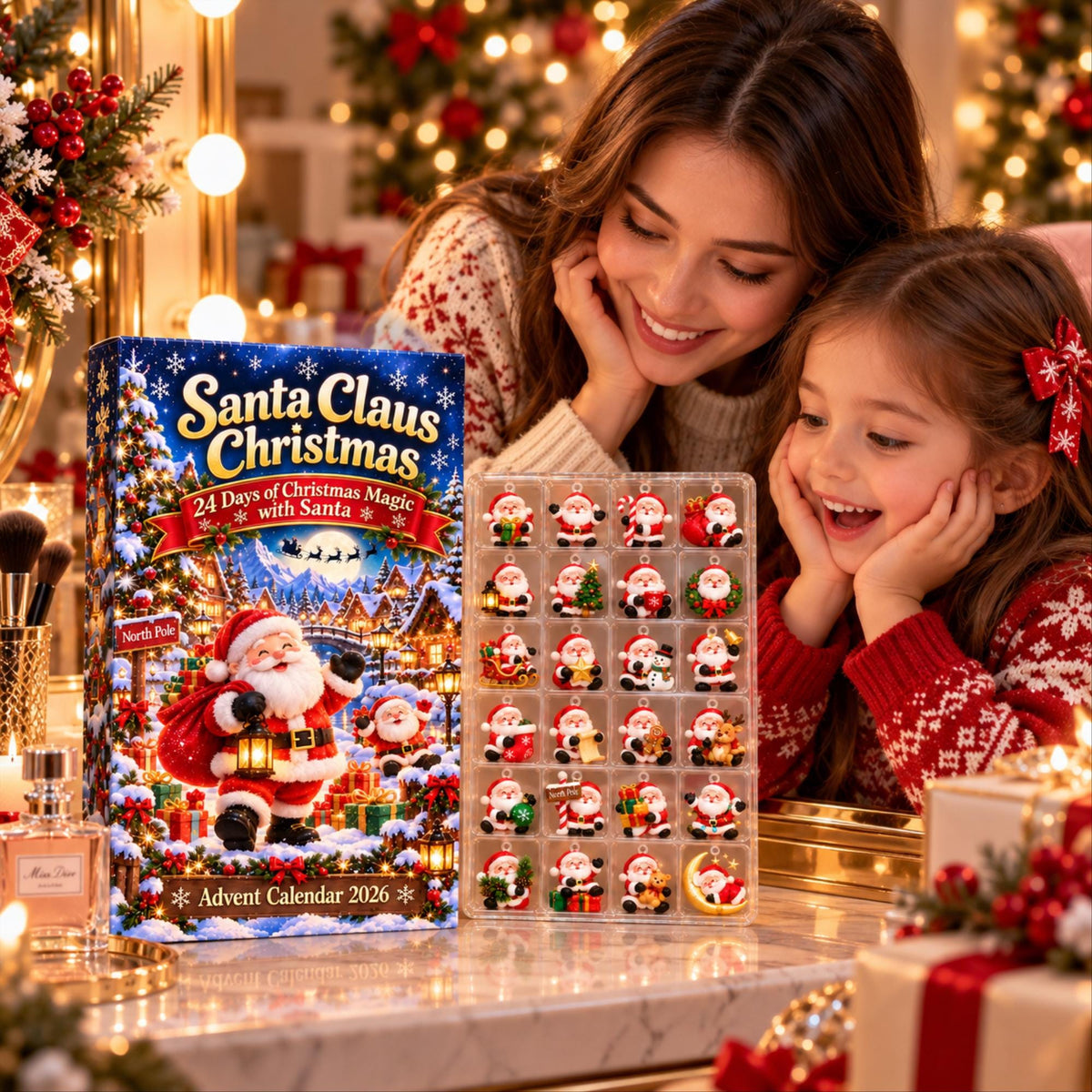 Santa Claus Advent Calendar 2026, 24 Piece Santa Ornament Set, Family Christmas Countdown Gift, Holiday Xmas Decor, Kids Christmas Gift