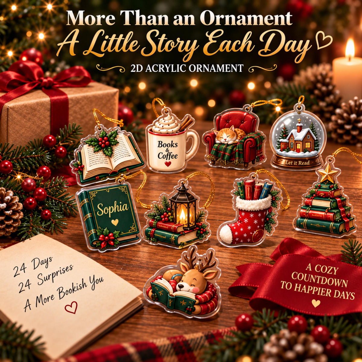 Personalized Book Lover Advent Calendar, Custom Name, 24 Bookish Acrylic Charms, Christmas Countdown for Book Lovers 2026