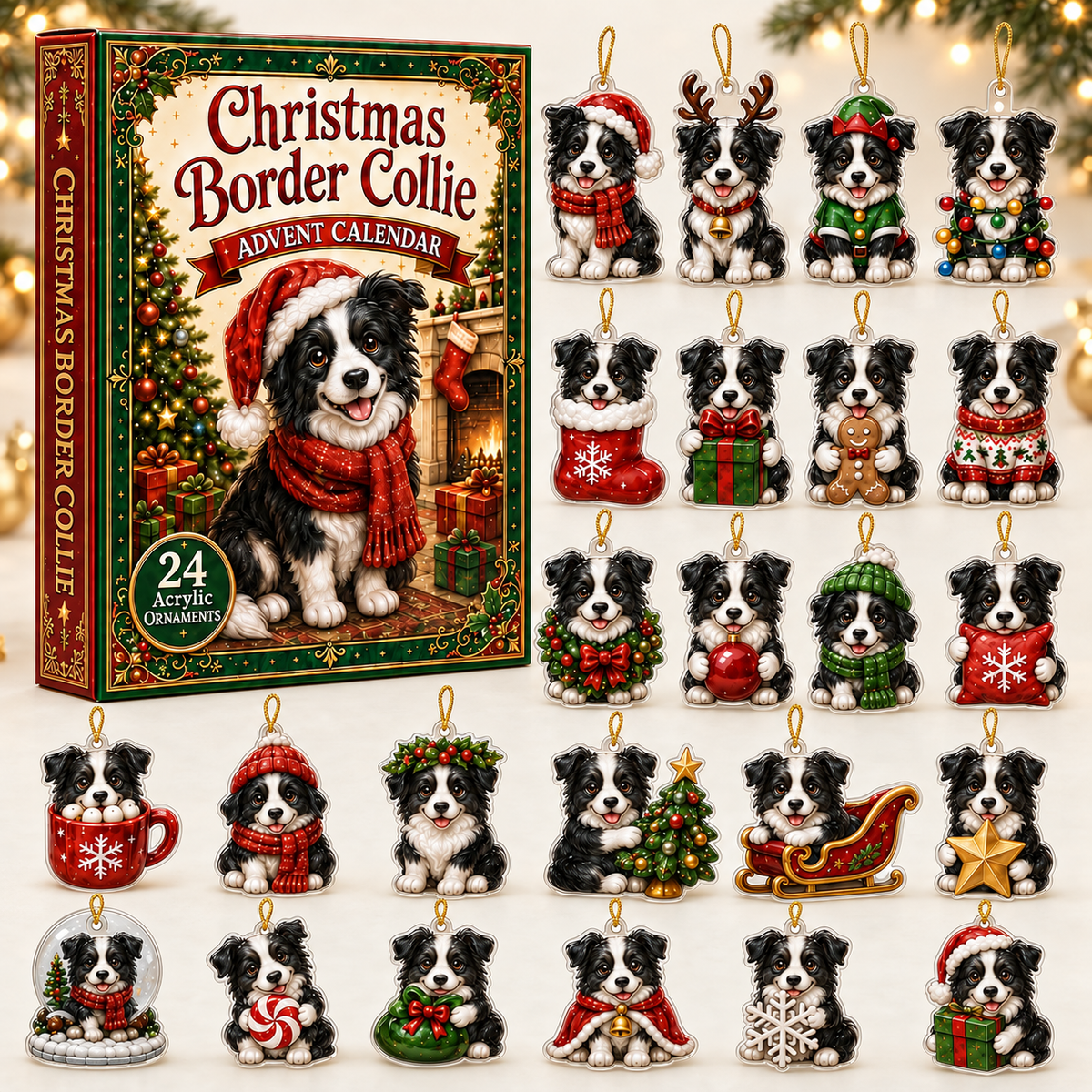 Christmas Border Collie Advent Calendar 2026 - 24-Day Festive Countdown, Acrylic Charms Blind Box - Gift For Dogs Lovers