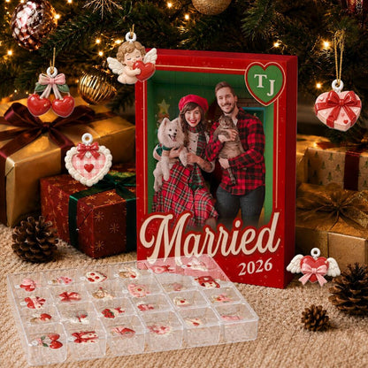 Personalized Married Couple Advent Calendar, 24 Acrylic Charms, Custom Photo Keepsake, Wedding Holiday Gift