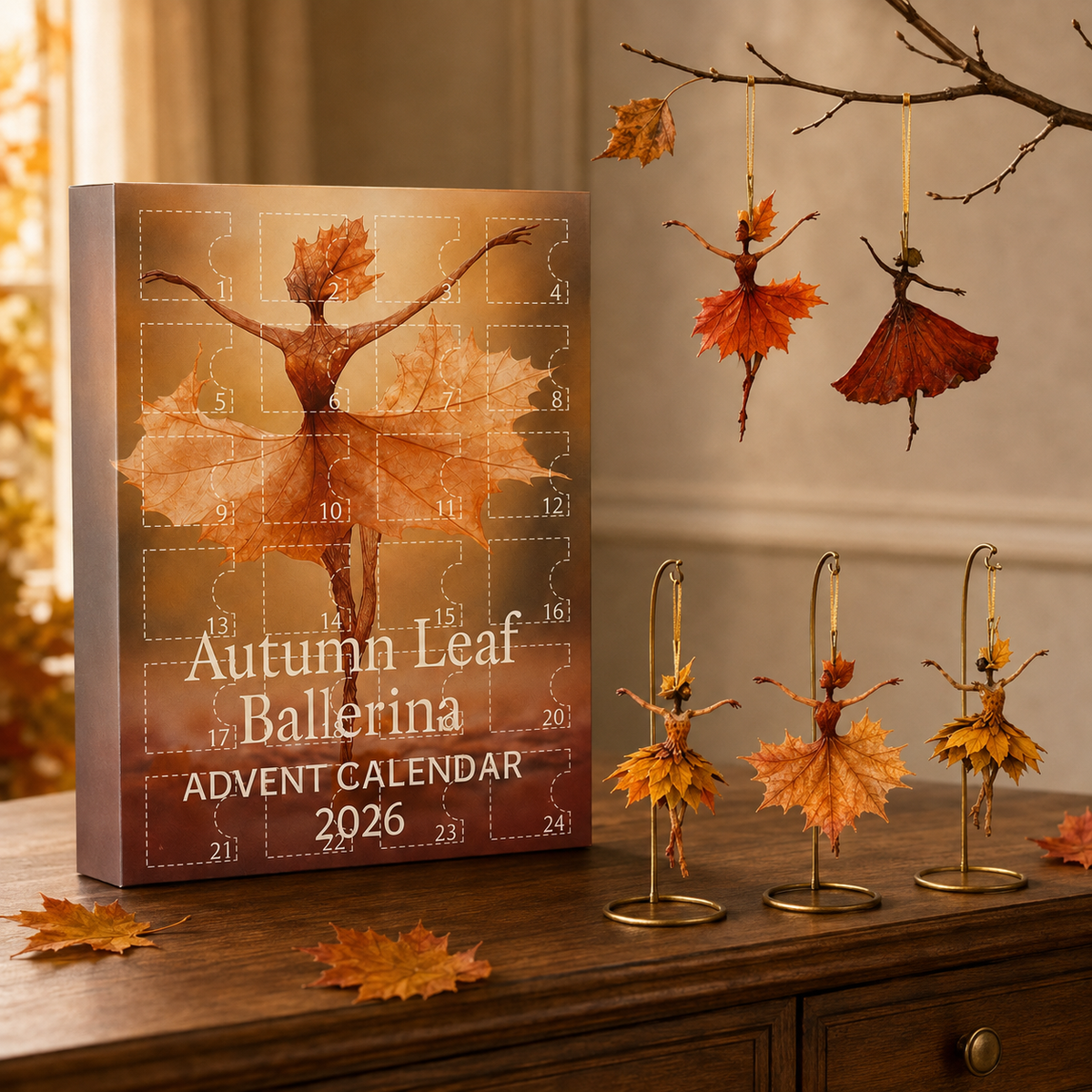 Autumn Leaf Ballerina Advent Calendar 2025, 24PCS Fall Fairy Acrylic Ornaments, Whimsical Autumn Dancer Countdown Calendar, Christmas Gift