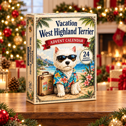 Vacation West Highland Terrier Advent Calendar 2026 - 24-Day Festive Countdown, Acrylic Charms Blind Box - Gift For West Highland Terrier Lovers