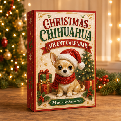 Christmas Chihuahua Advent Calendar 2026 - 24-Day Festive Countdown, Acrylic Charms Blind Box - Gift For Chihuahua Lovers