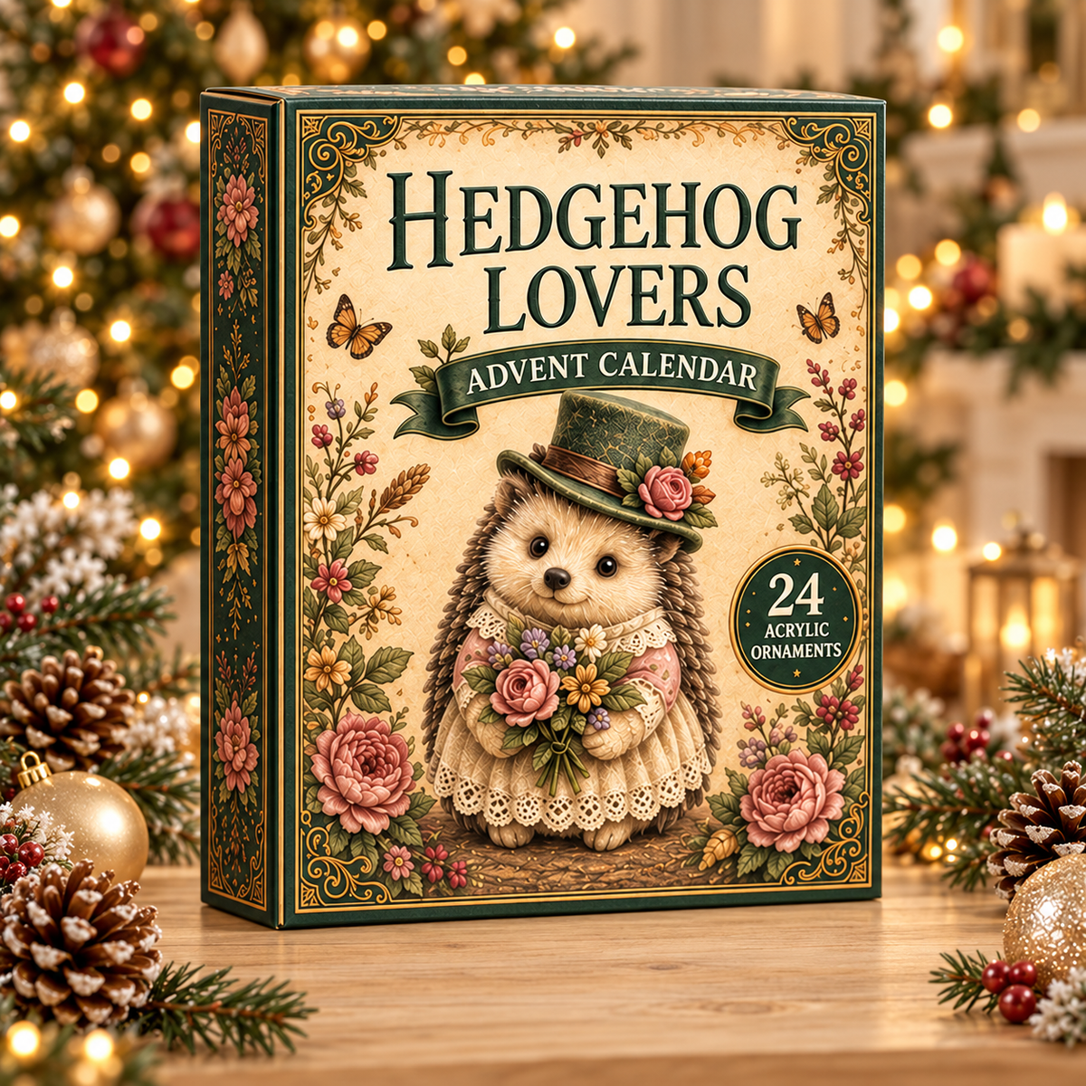 Vintage Hedgehog Lovers Advent Calendar 2026 - 24-Day Festive Countdown, Acrylic Charms Blind Box - Gift For Hedgehog Lovers
