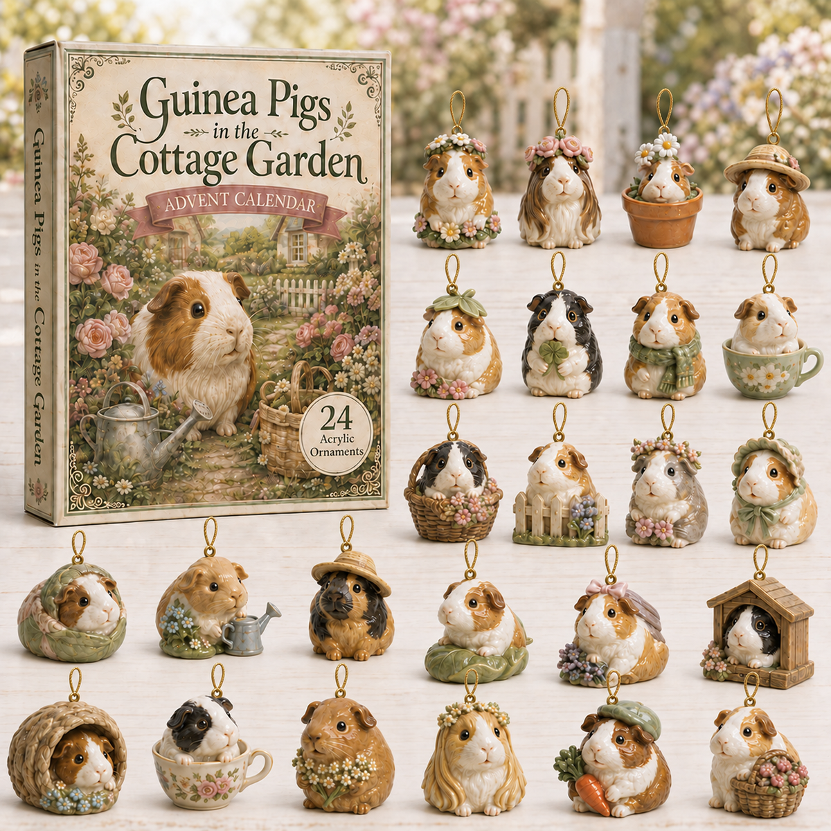 Cottage Guinea Pig Advent Calendar 2026 - 24-Day Festive Countdown, Acrylic Charms Blind Box - Gift For Guinea Pig Lovers