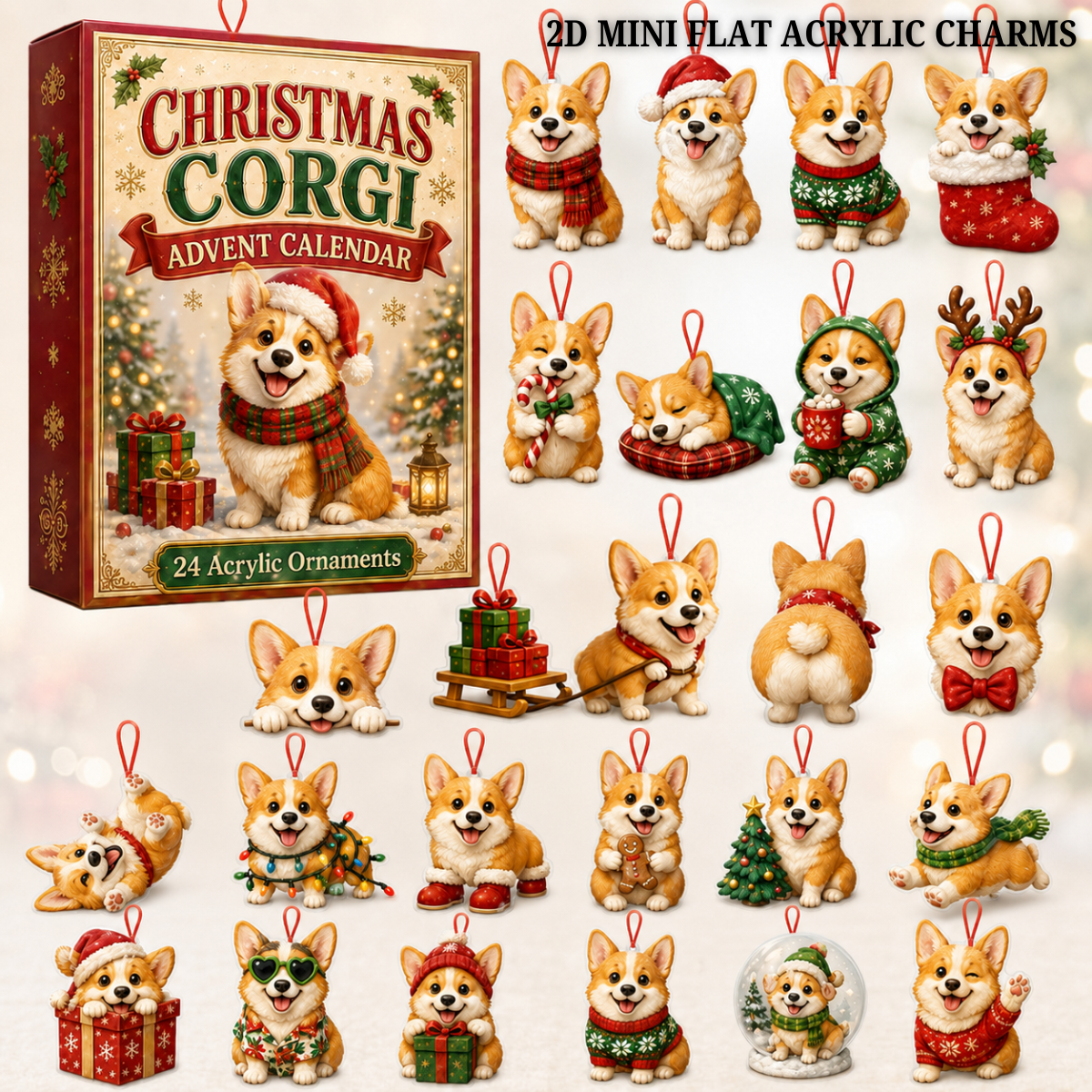 Christmas Corgi Advent Calendar 2026 - 24-Day Festive Countdown, Acrylic Charms Blind Box - Gift For Corgi Lovers