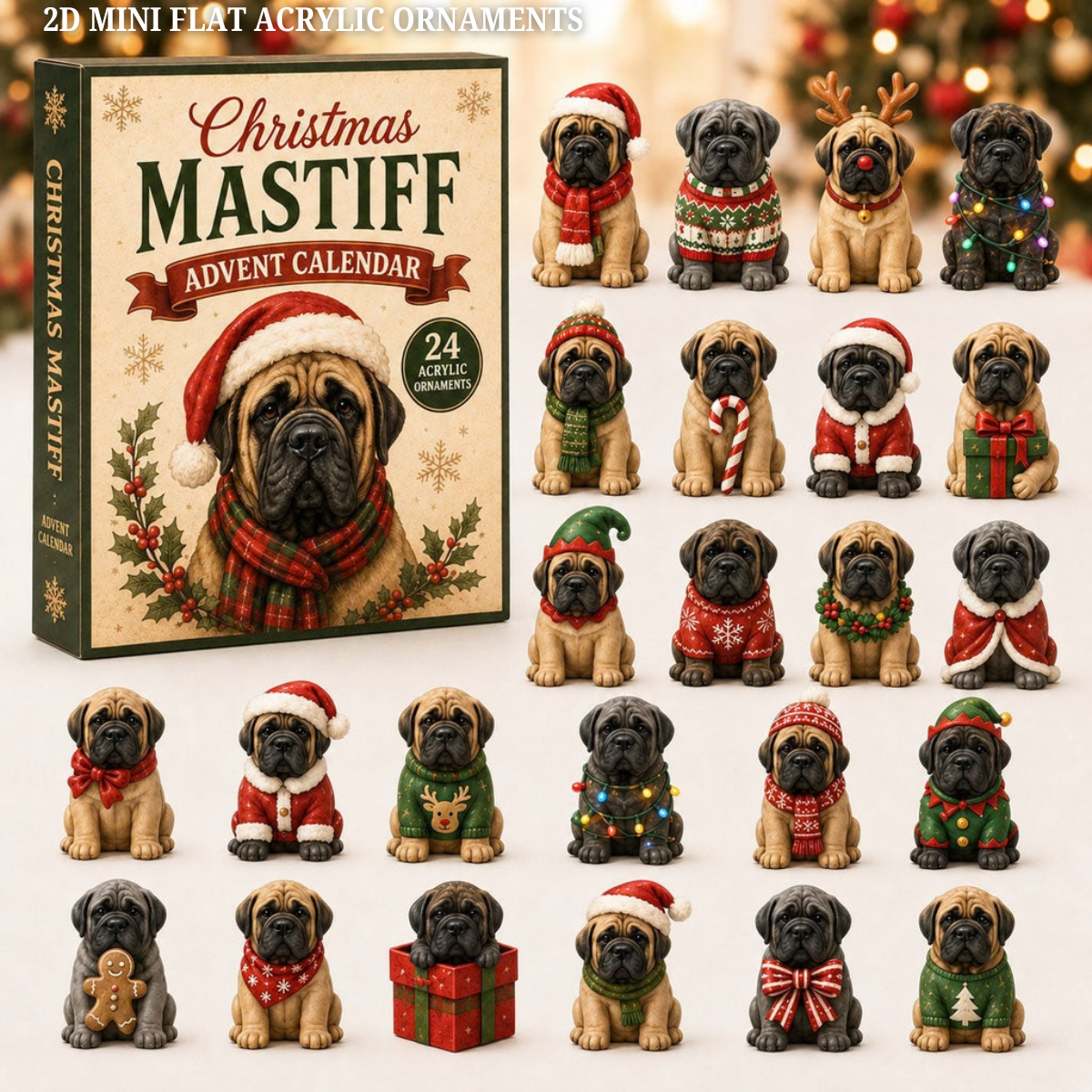 Christmas Mastiff Advent Calendar 2026 - 24-Day Festive Countdown, Acrylic Charms Blind Box - Gift For Mastiff Lovers