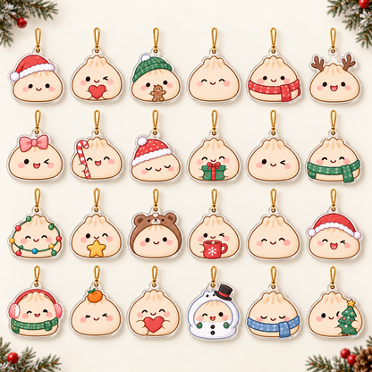 Squishy Dumpling Advent Calendar 2026 – 24-Day Cute Flat Acrylic Ornament Countdown Box, Kawaii Christmas Gift for Dumpling Lovers