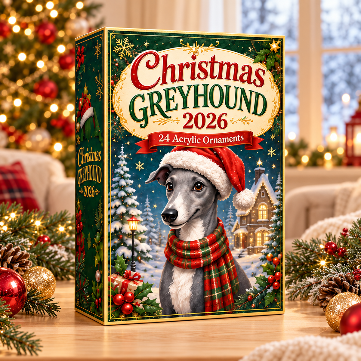 Christmas Greyhound Advent Calendar 2026 - 24-Day Festive Countdown, Acrylic Charms Blind Box - Gift For Greyhound Lovers