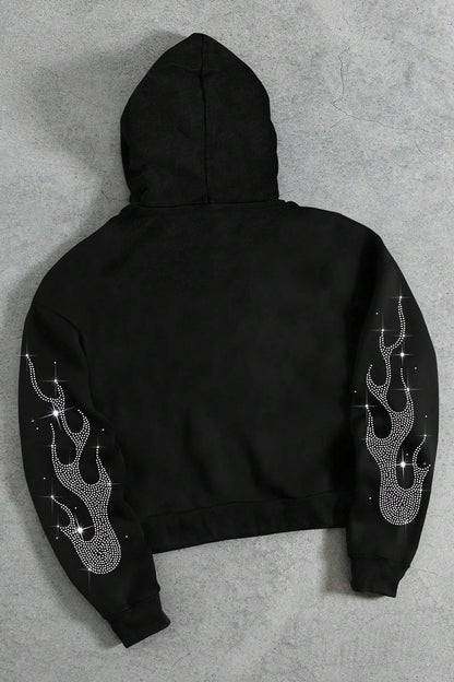 Rhinestone Letter Zip Hoodie