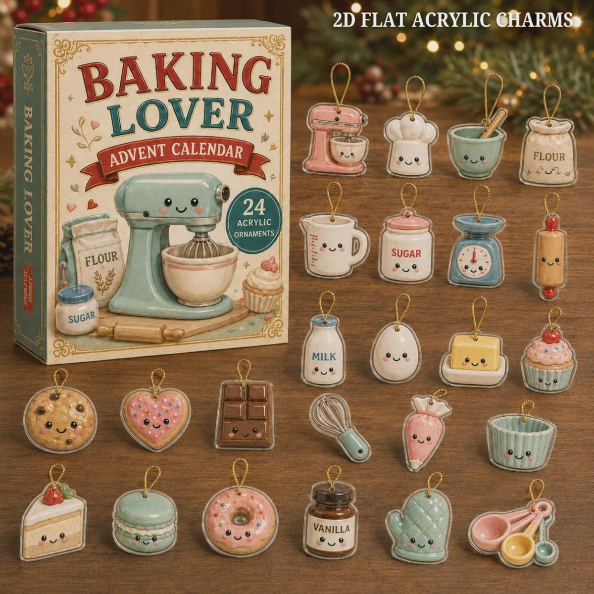 Cookie Kitchen Advent Calendar 2026 - 24-Day Festive Countdown, Acrylic Charms Blind Box - Gift For Bakers