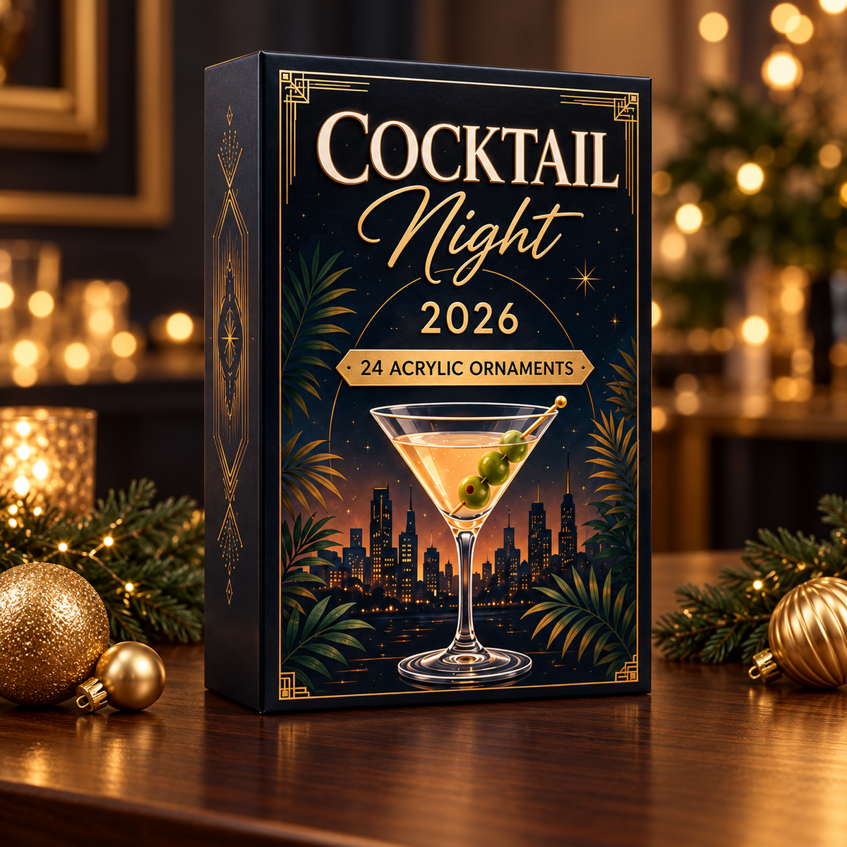 Cocktail Night Advent Calendar 2026 - 24-Day Festive Countdown, Acrylic Charms Blind Box - Gift For Cocktail Lovers