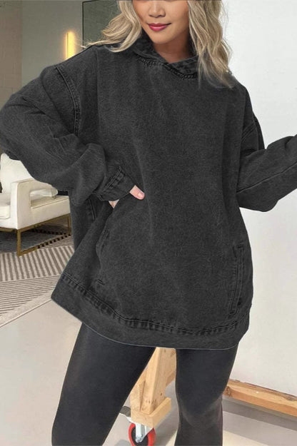 Washed Denim Effect Oversized Hoodie