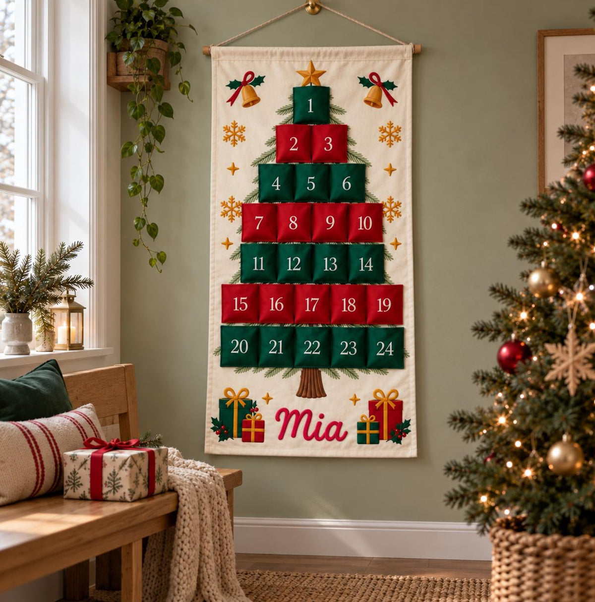 Personalized Christmas Advent Calendar, 24 Pocket Nutcracker Wall Hanging with Custom Name, Reusable Canvas Holiday Countdown Decor for Kids