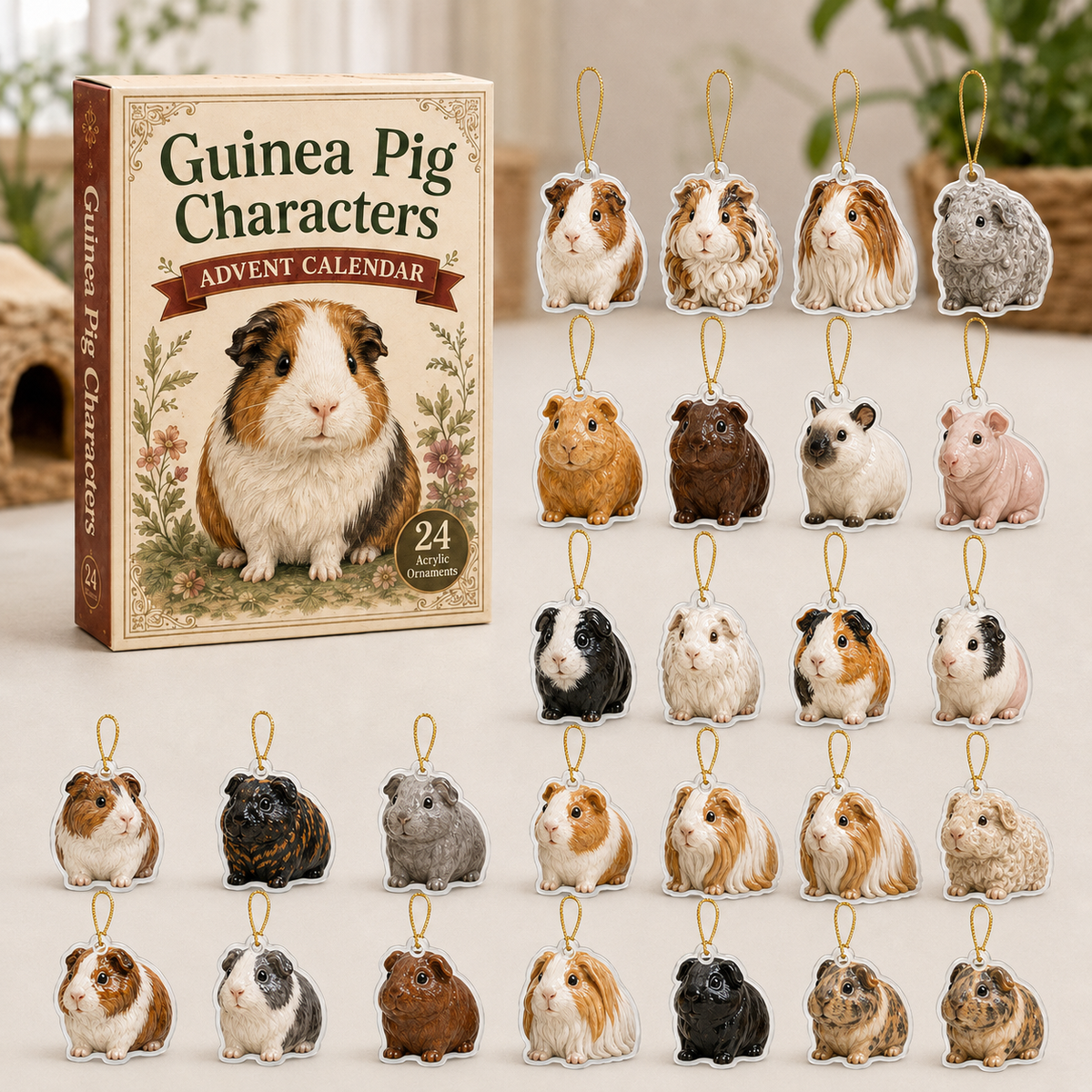 Guinea Pig Character Advent Calendar 2026 - 24-Day Festive Countdown, Acrylic Charms Blind Box - Gift For Guinea Pig Lovers
