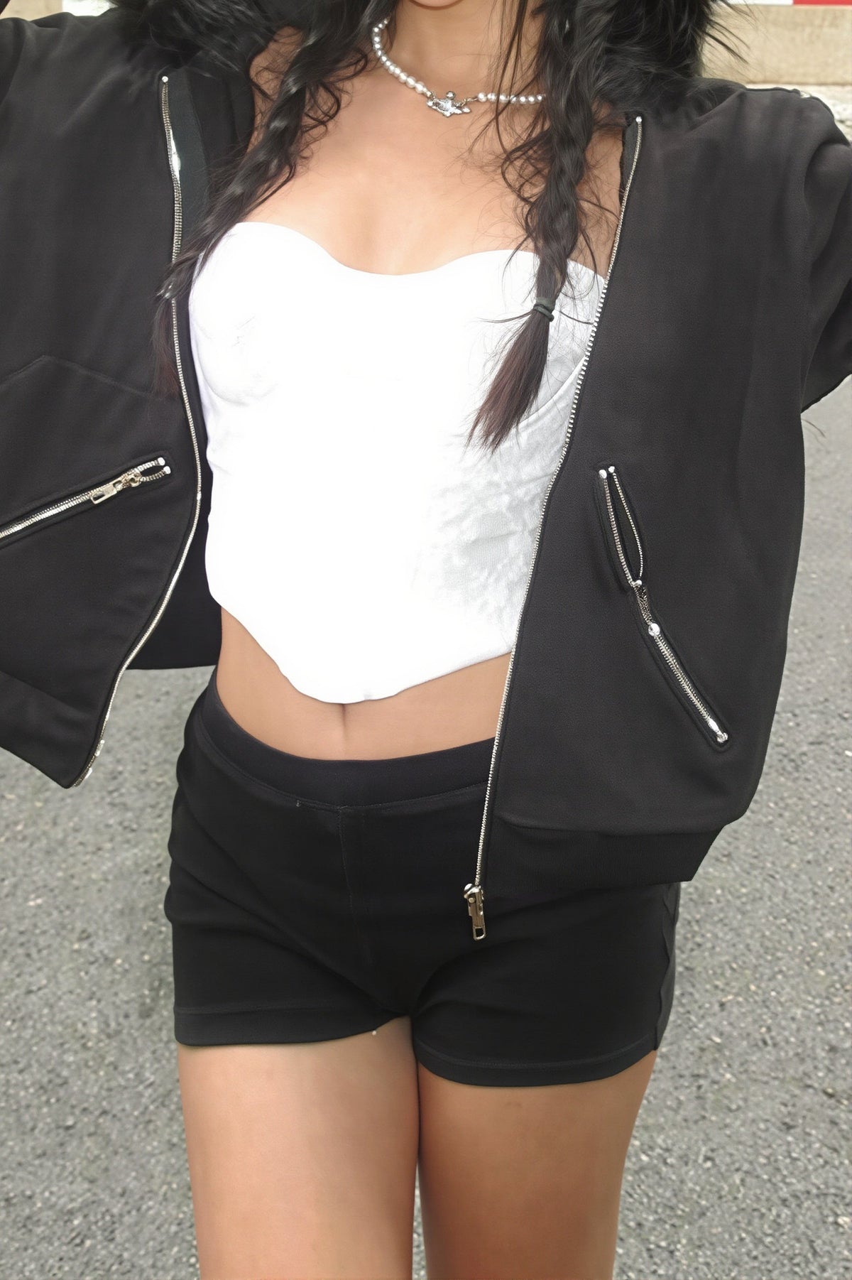 Faux Fur Trim Cropped Zip Hoodie