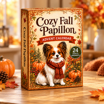 Cozy Fall Papillon Advent Calendar 2026 - 24-Day Festive Countdown, Acrylic Charms Blind Box - Gift For Papillon Lovers
