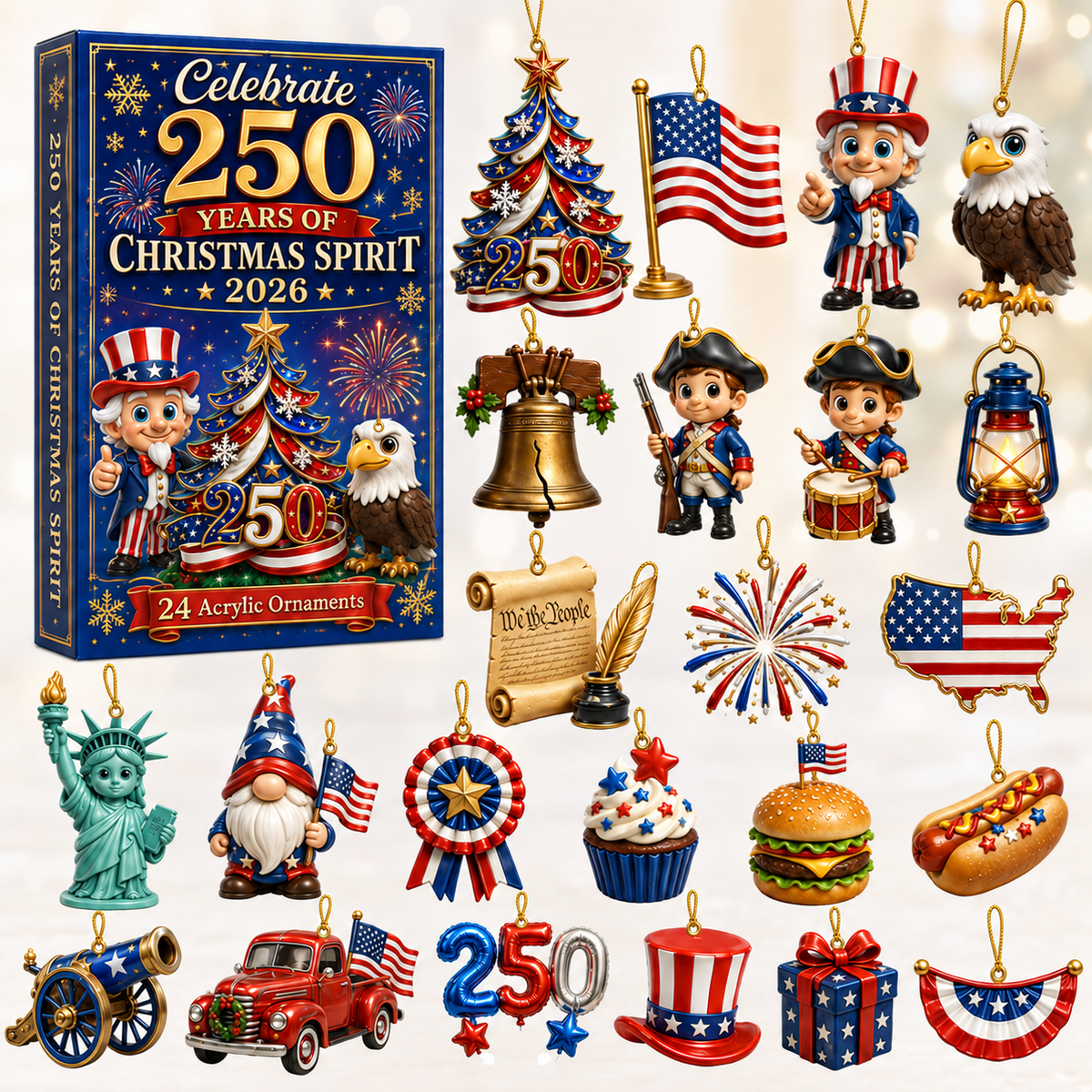 250 Years of Christmas Spirit Advent Calendar 2026 - 24-Day Festive Countdown, Acrylic Charms Blind Box - Gift For Family & Friends