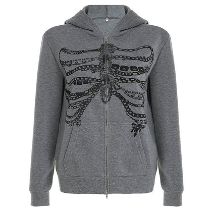 Chain Skeleton Print Grunge Hoodie