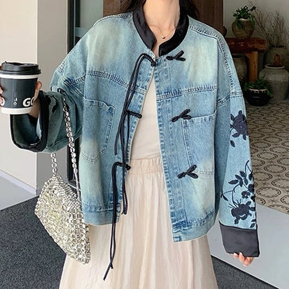 Chinese Style Embroidered Denim Jacket