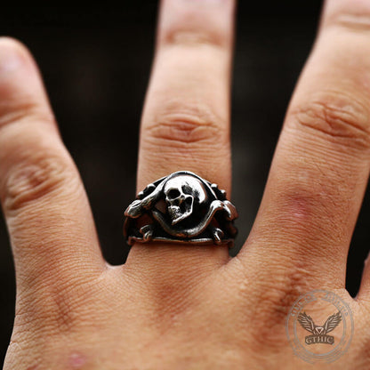 Coiled Snake Stainless Steel Skull Ring