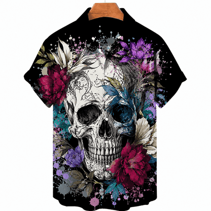 Colorful Flower Skull Hawaiian Shirt