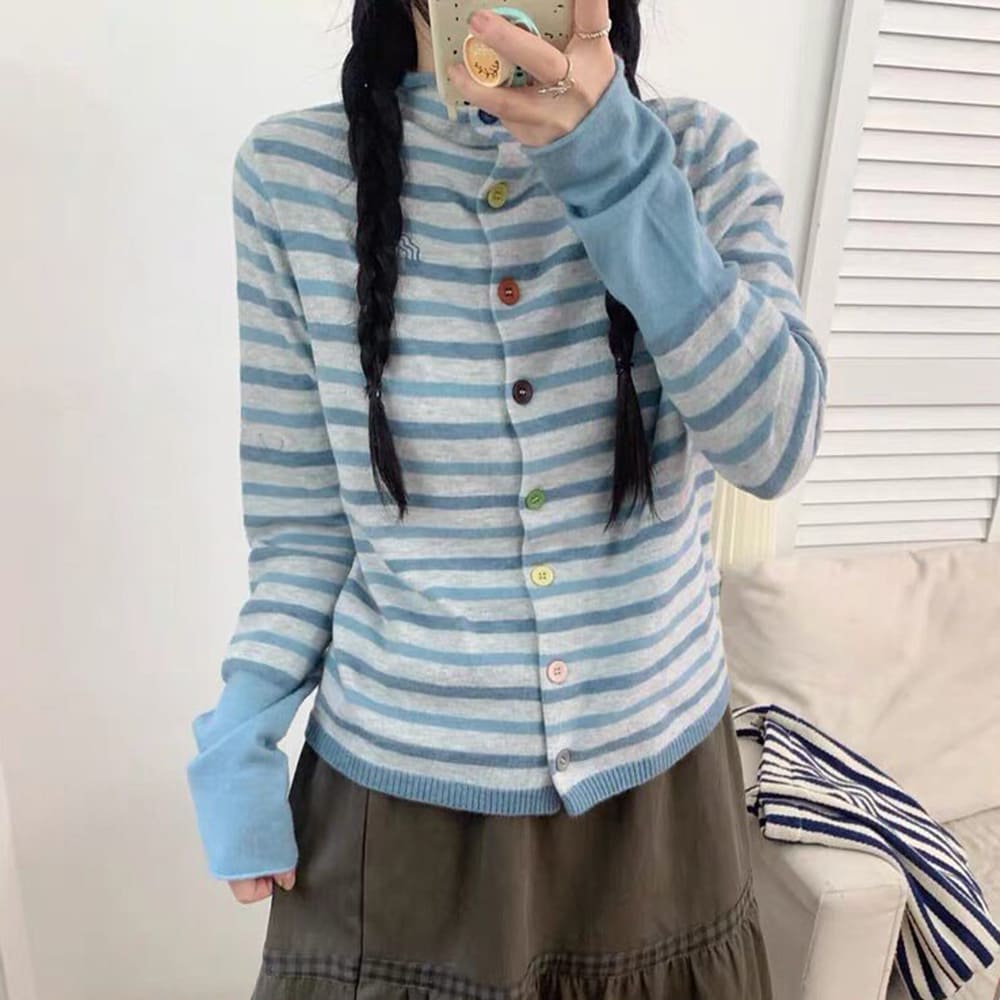 Campus Secrets Colorful Button Stripe Cardigan Top