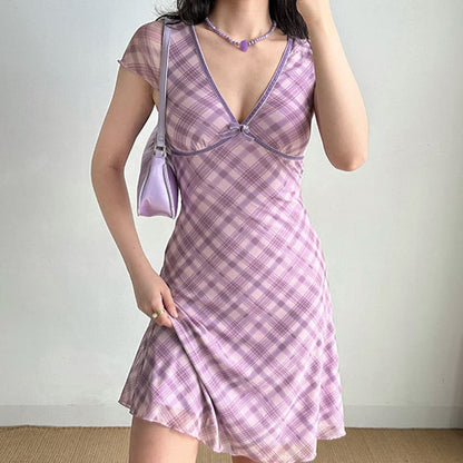 Cottage Summer Plaid Mini Dress