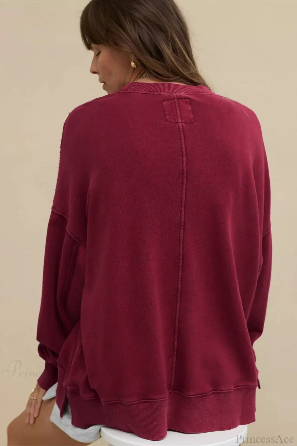 Crew Neck Solid Minimalist Relaxed Sweatshirt
