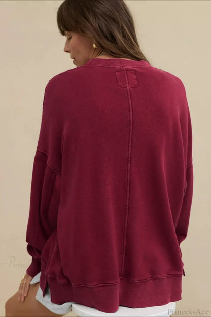 Crew Neck Solid Minimalist Relaxed Sweatshirt