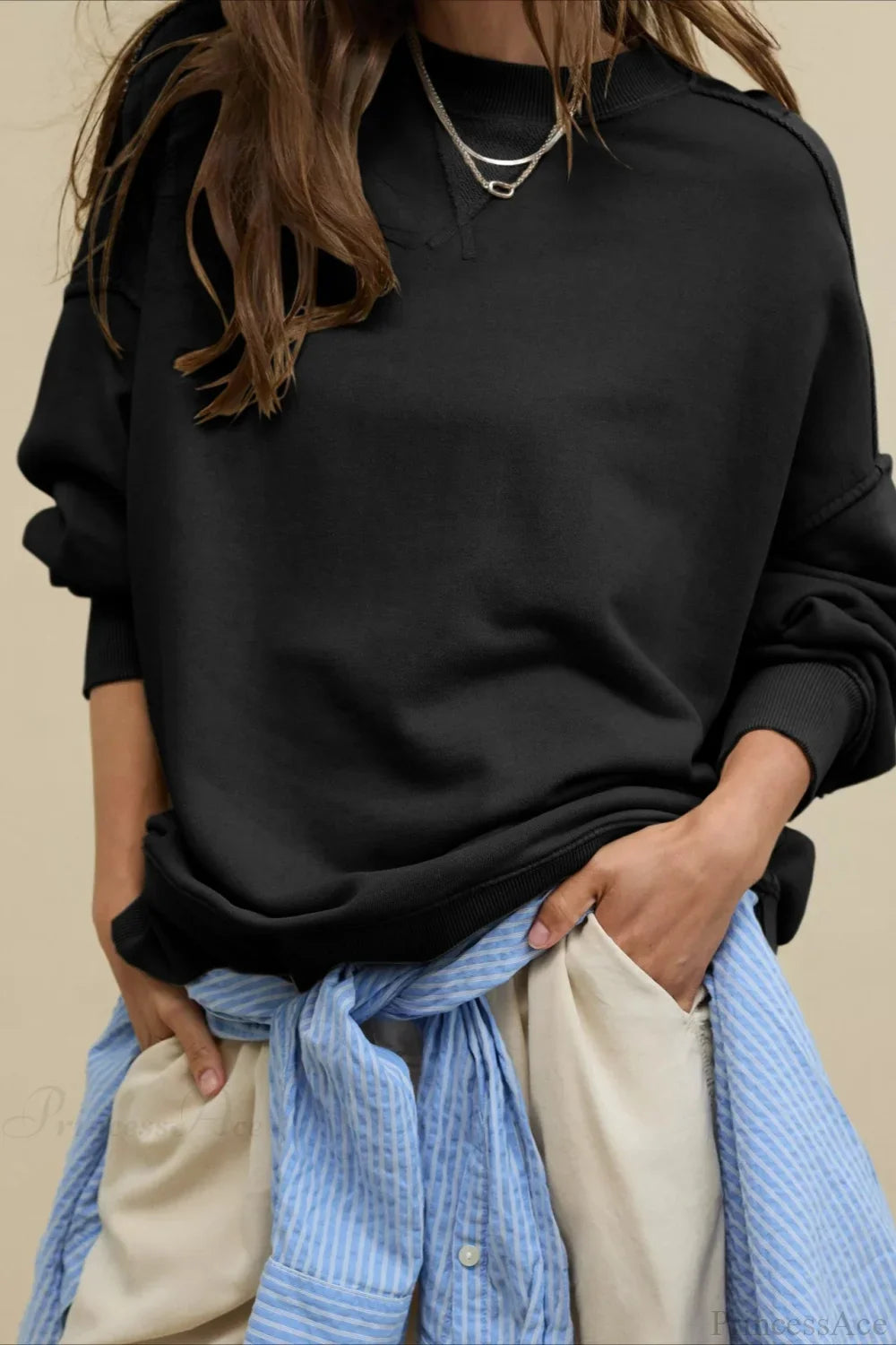 Crew Neck Solid Minimalist Relaxed Sweatshirt