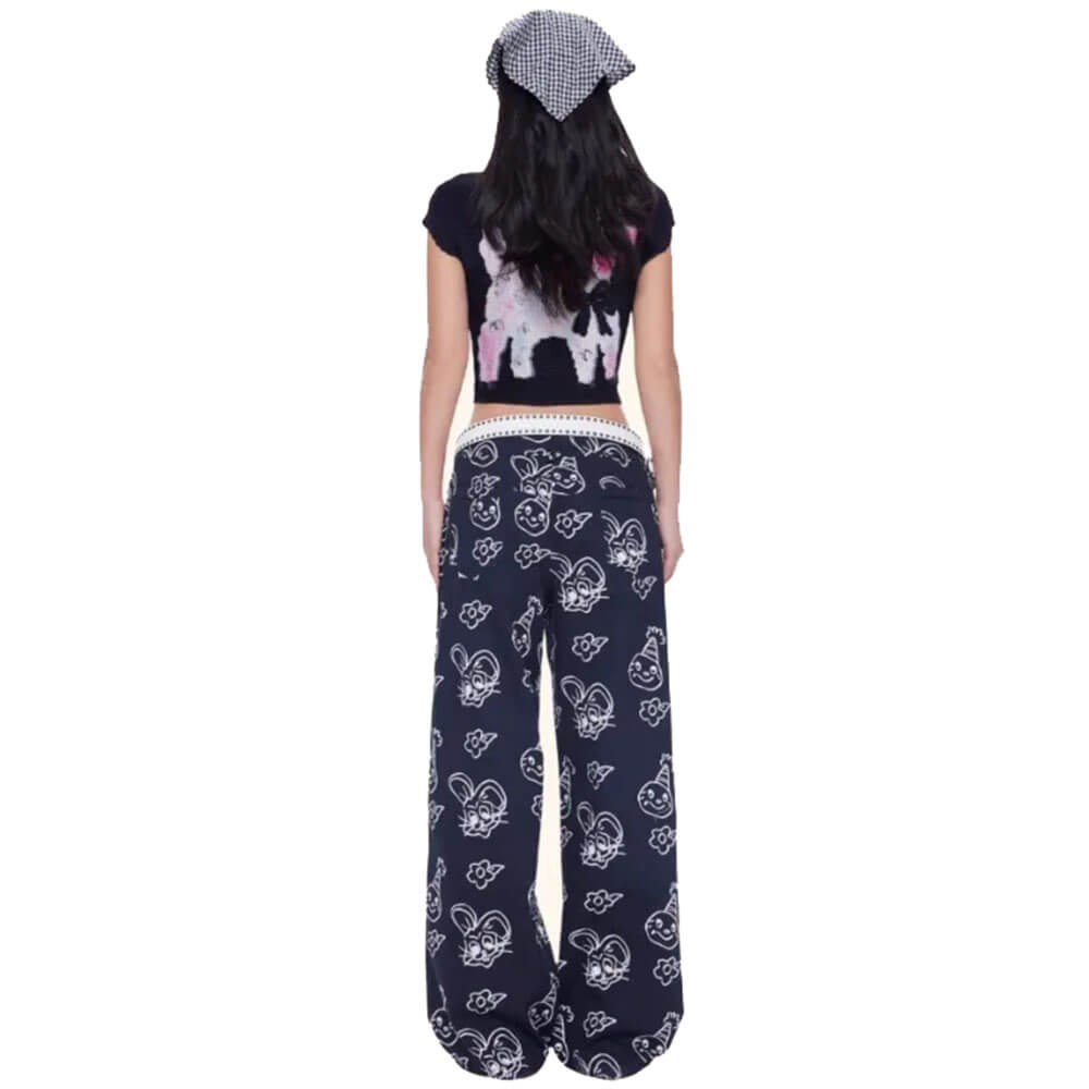 Cute Lamb Print Y2K Baby Tee