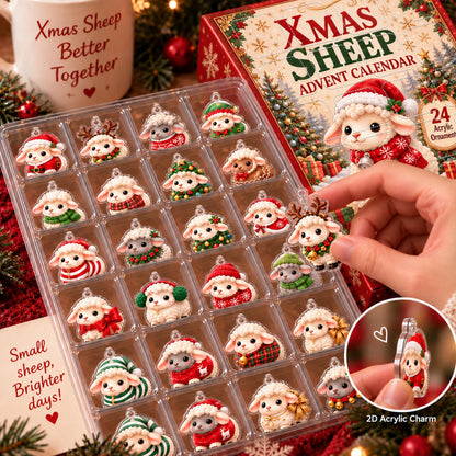 Custom Name Sheep Advent Calendar, Personalized Christmas Countdown with 24 Acrylic Ornaments, Gift for Kids & Family