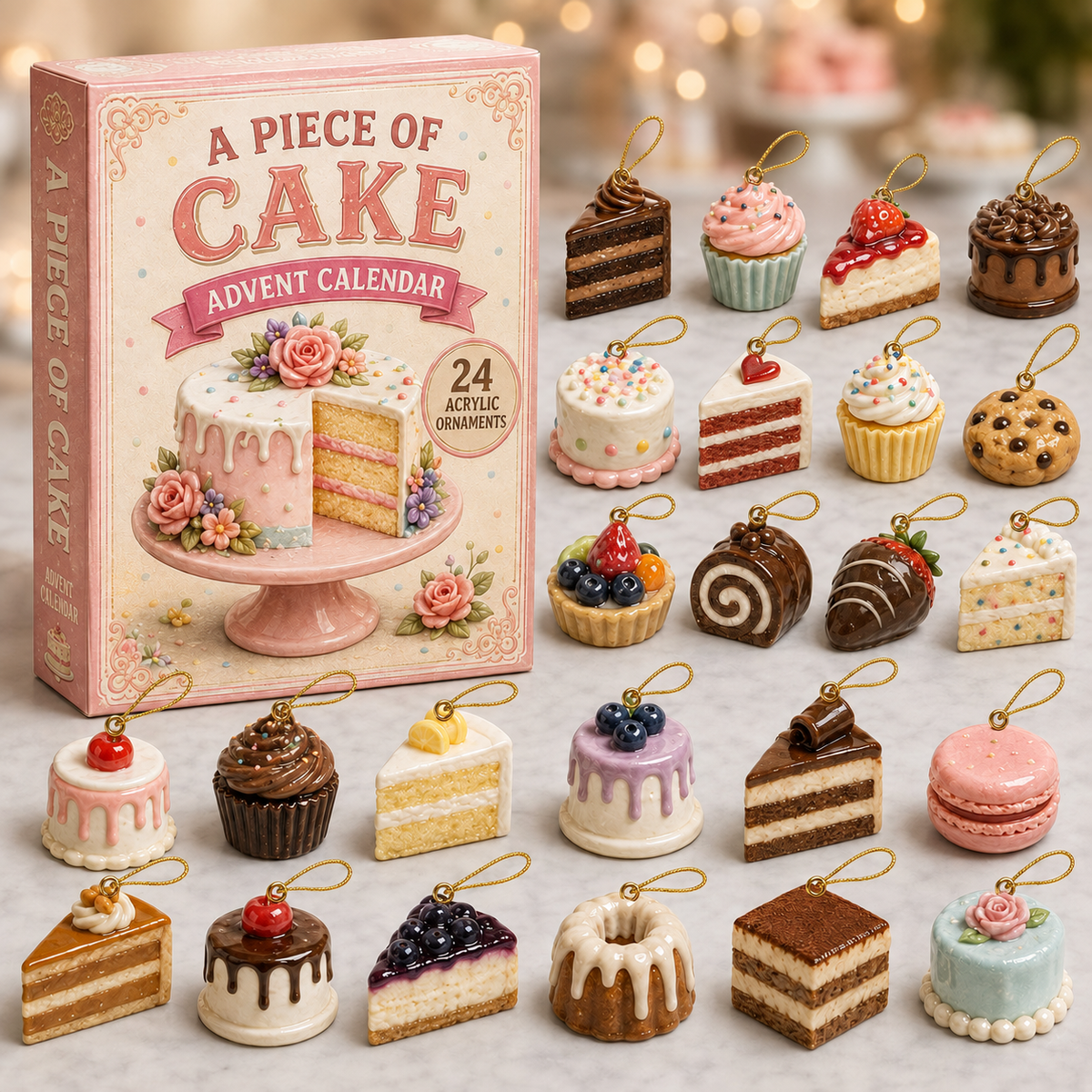 Cake Delight Advent Calendar 2026 - 24-Day Festive Countdown, Acrylic Charms Blind Box - Gift For Bakers