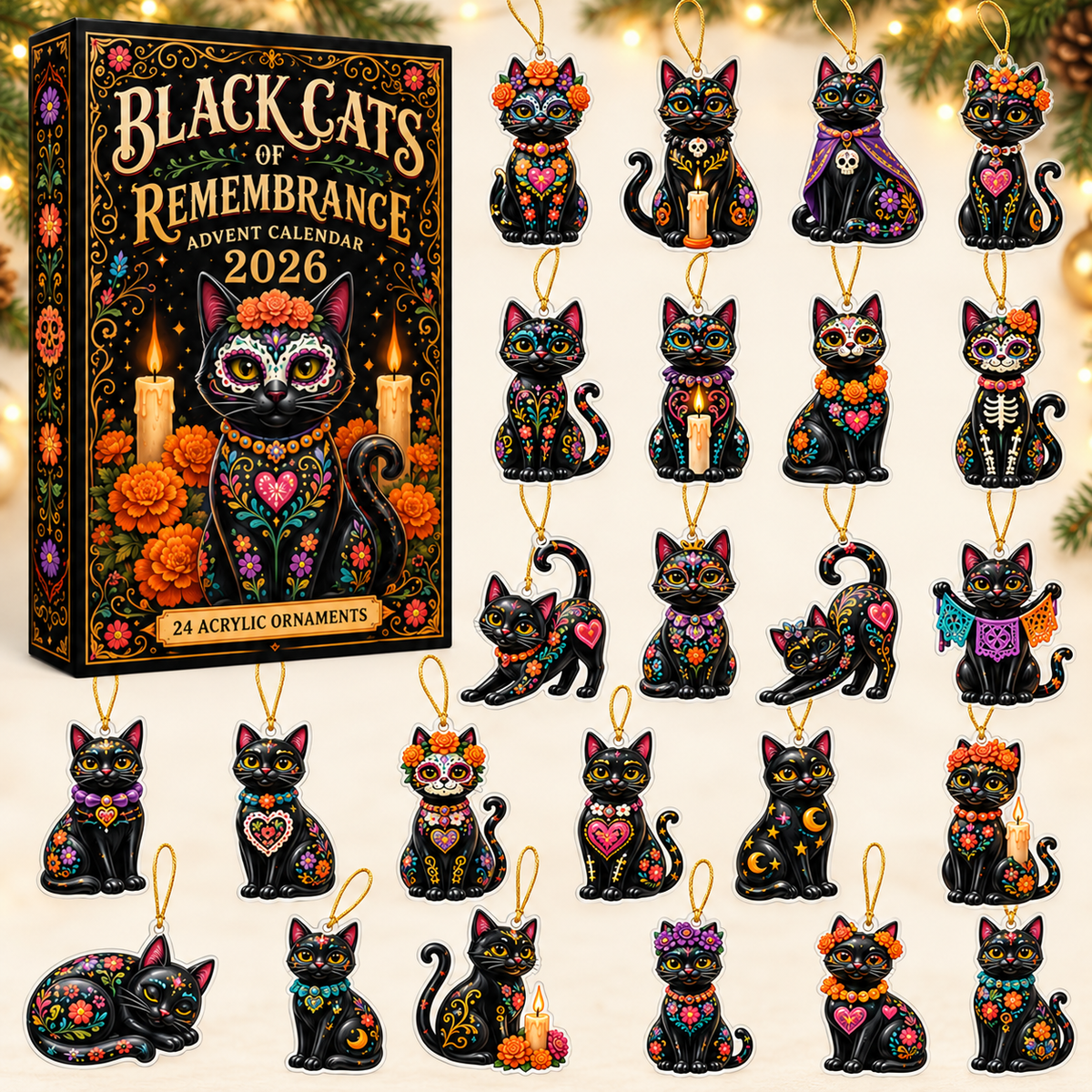 Black Cats of Remembrance Advent Calendar 2026 - 24-Day Festive Countdown, Acrylic Charms Blind Box - Gift For Family & Friends