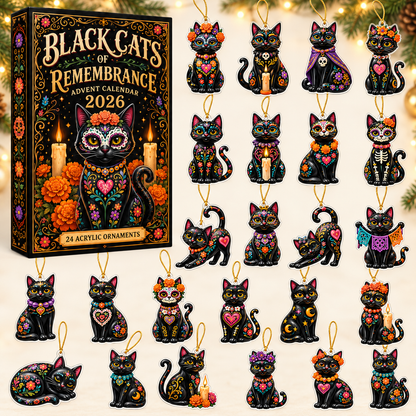 Black Cats of Remembrance Advent Calendar 2026 - 24-Day Festive Countdown, Acrylic Charms Blind Box - Gift For Family & Friends