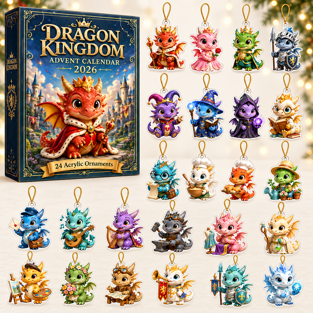 Dragon Kingdom Advent Calendar 2026 - 24-Day Festive Countdown, Acrylic Charms Blind Box - Gift For Dragon Lovers