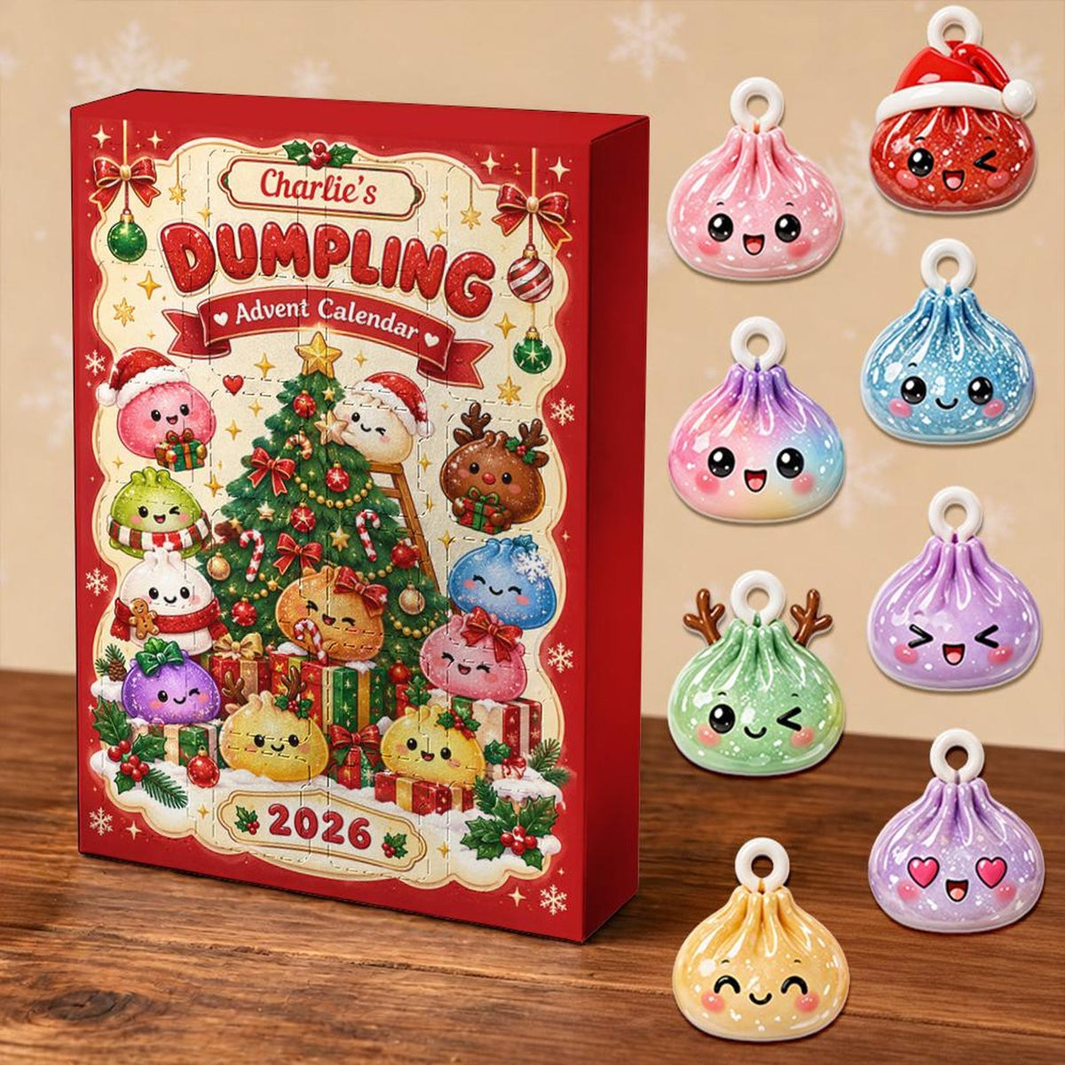 Personalized Dumpling Advent Calendar, 24 Acrylic Charms, Custom Name, 2026 Countdown, Asian Food Keepsake