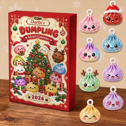 Personalized Dumpling Advent Calendar, 24 Acrylic Charms, Custom Name, 2026 Countdown, Asian Food Keepsake