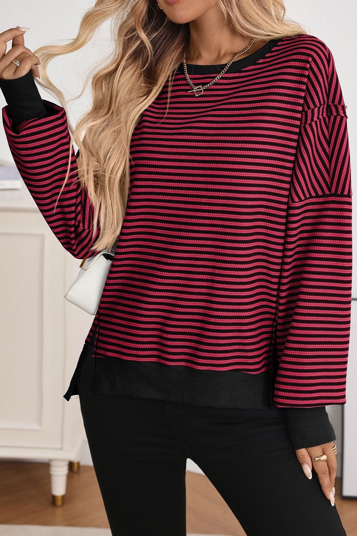 Colorblock Striped Oversized Sweatshirt